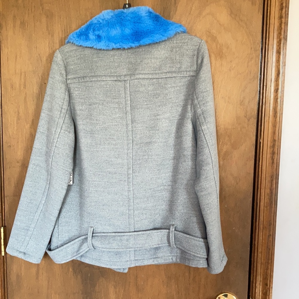 Relist 11/10❌ Nine West blue faux fur collar gray coat size S - Picture 6 of 16